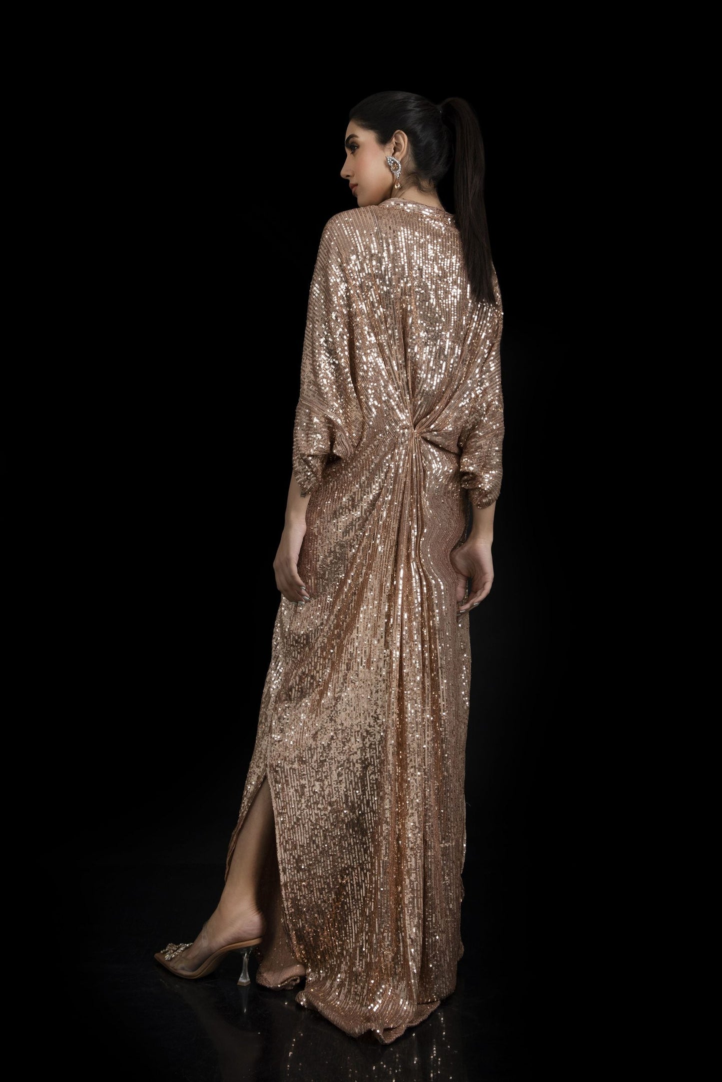 Kaftan de lantejoulas ouro rosa