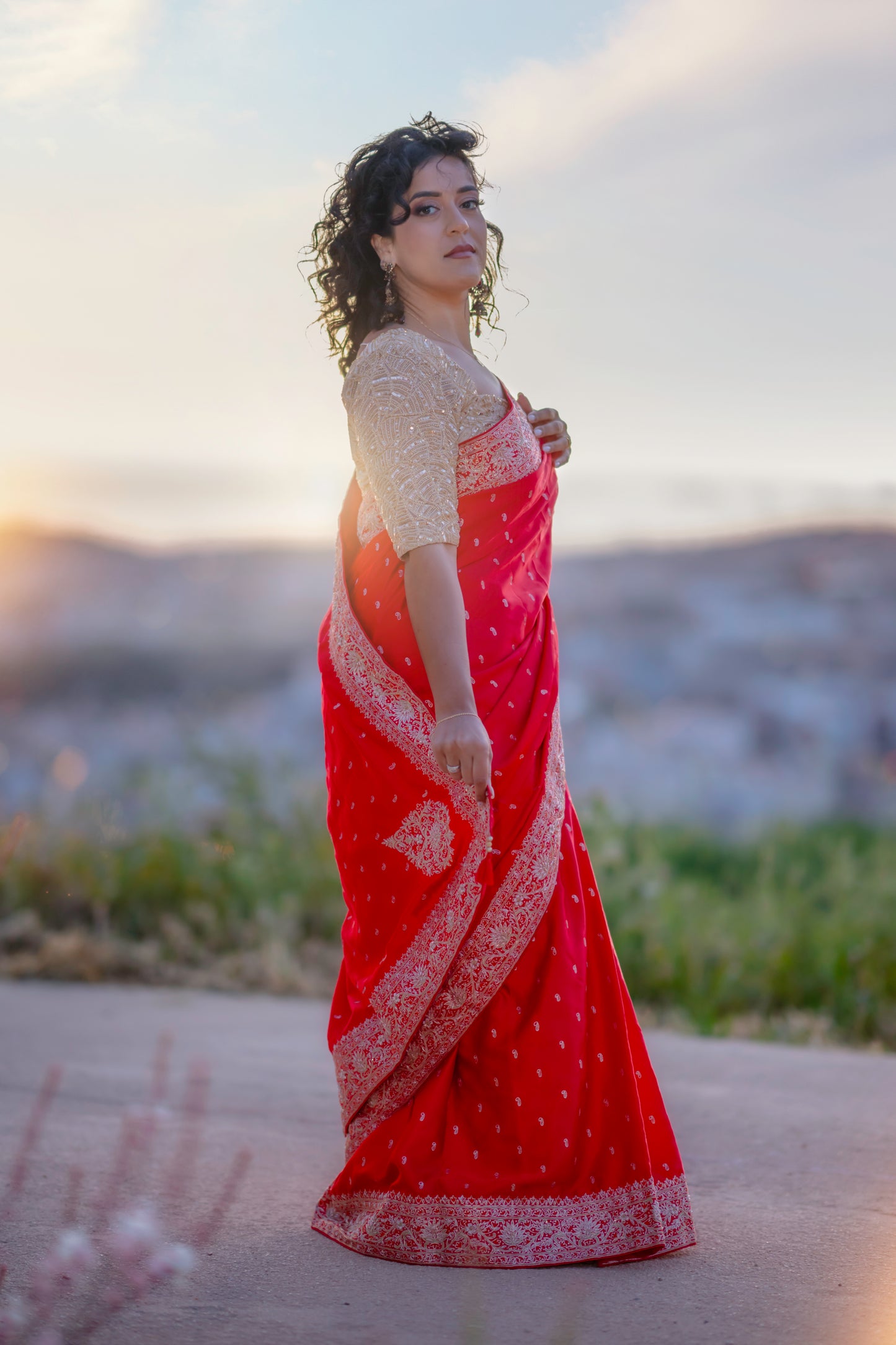 Red heavy embroidery saree RK