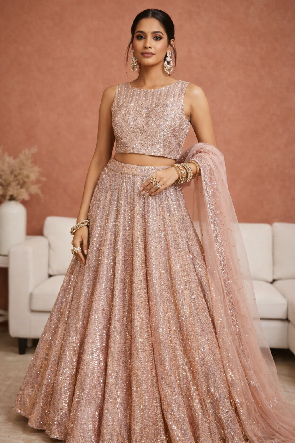 Blush pink sequin lehngha