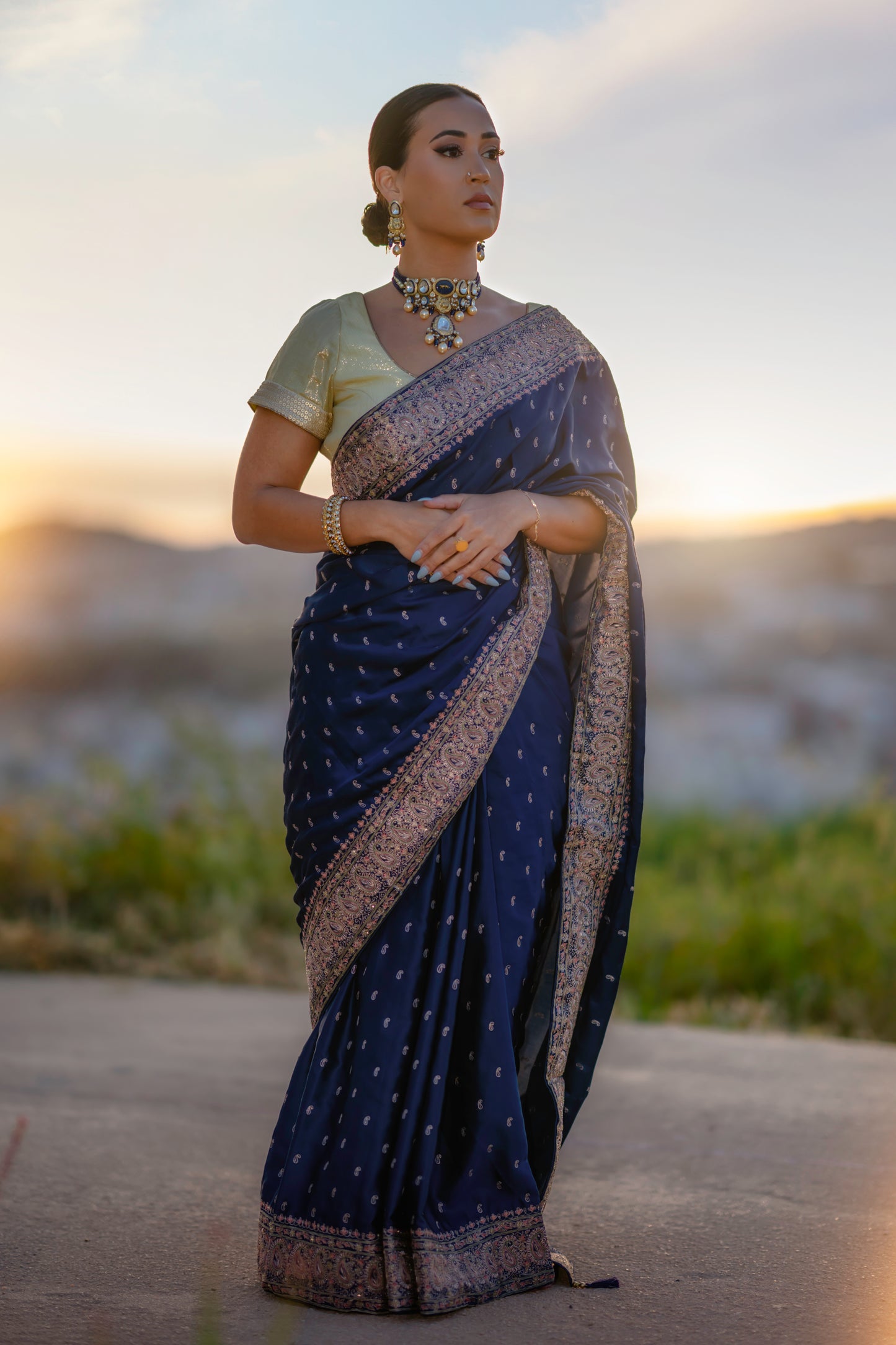 Navy heavy embroidery saree RK