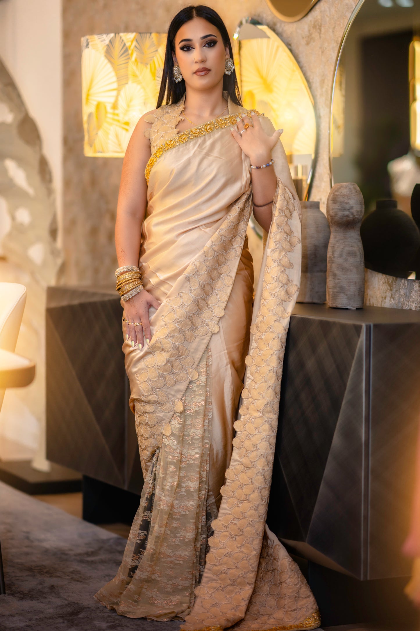 Gold shamose saree