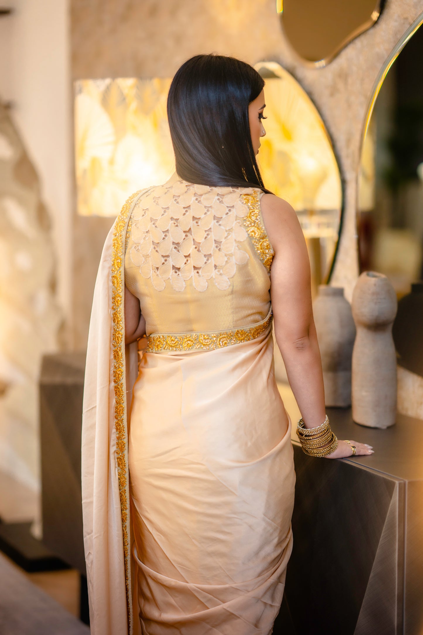 Gold shamose saree