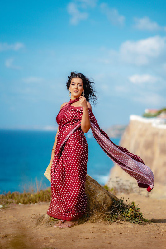 Polka dots terracotta saree SM