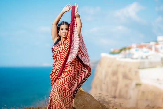 Printed dark orange saree jjv