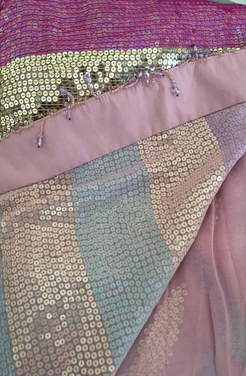 Saree listrado pastel de lantejoulas MM