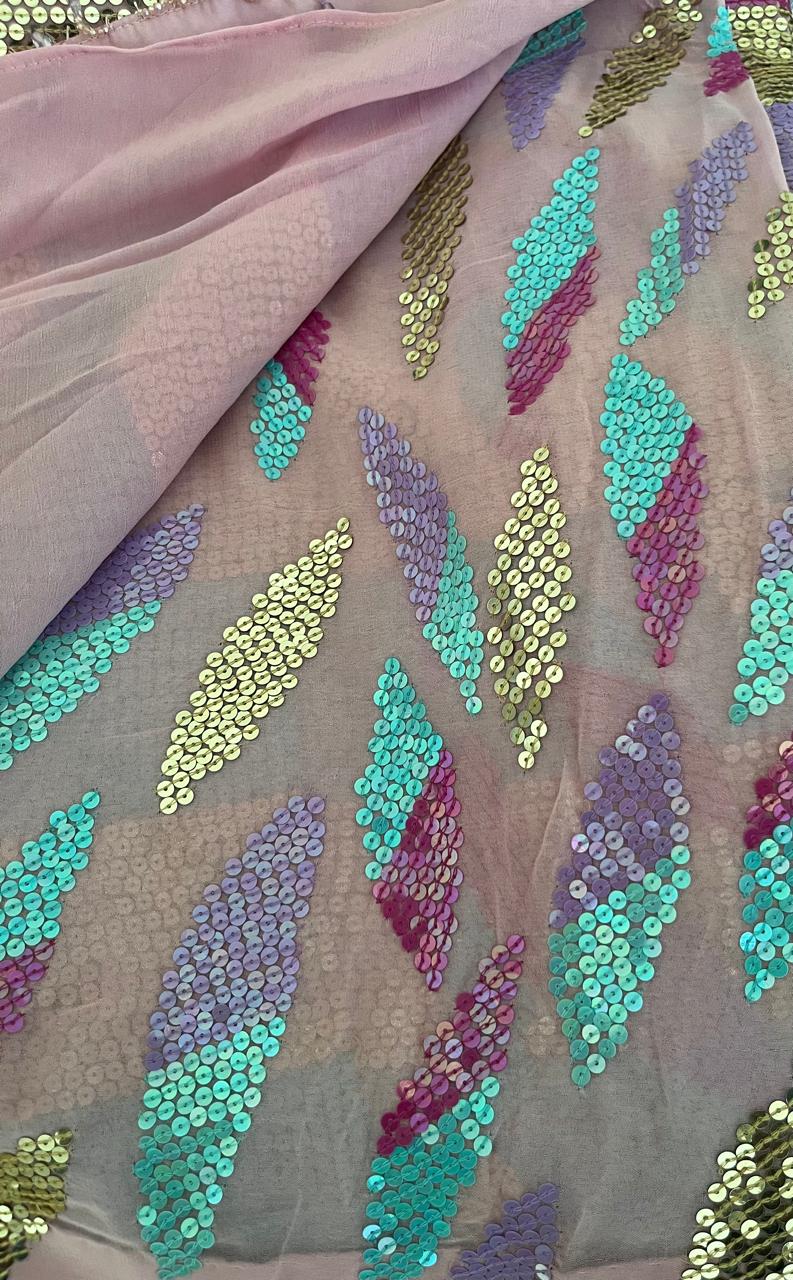 Saree listrado pastel de lantejoulas MM